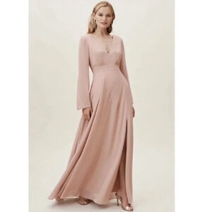NWT Anthropologie BHLDN Doria Maxi Dress Long Sleeve V Neck Cocktail Pink 2